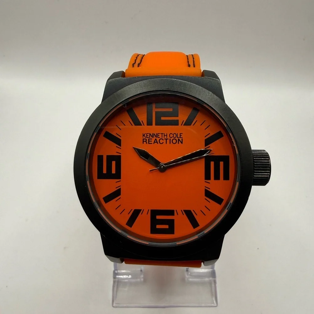 Kenneth Cole Reaction Orange Silicone Black Bezel 48mm RK1257 (New Battery) Rare